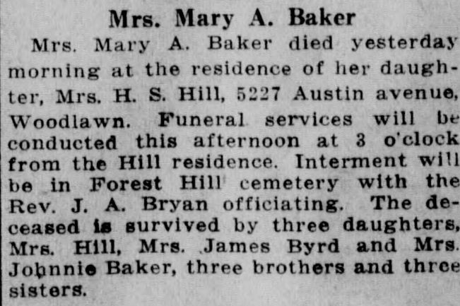 Mary A. Baker obituary